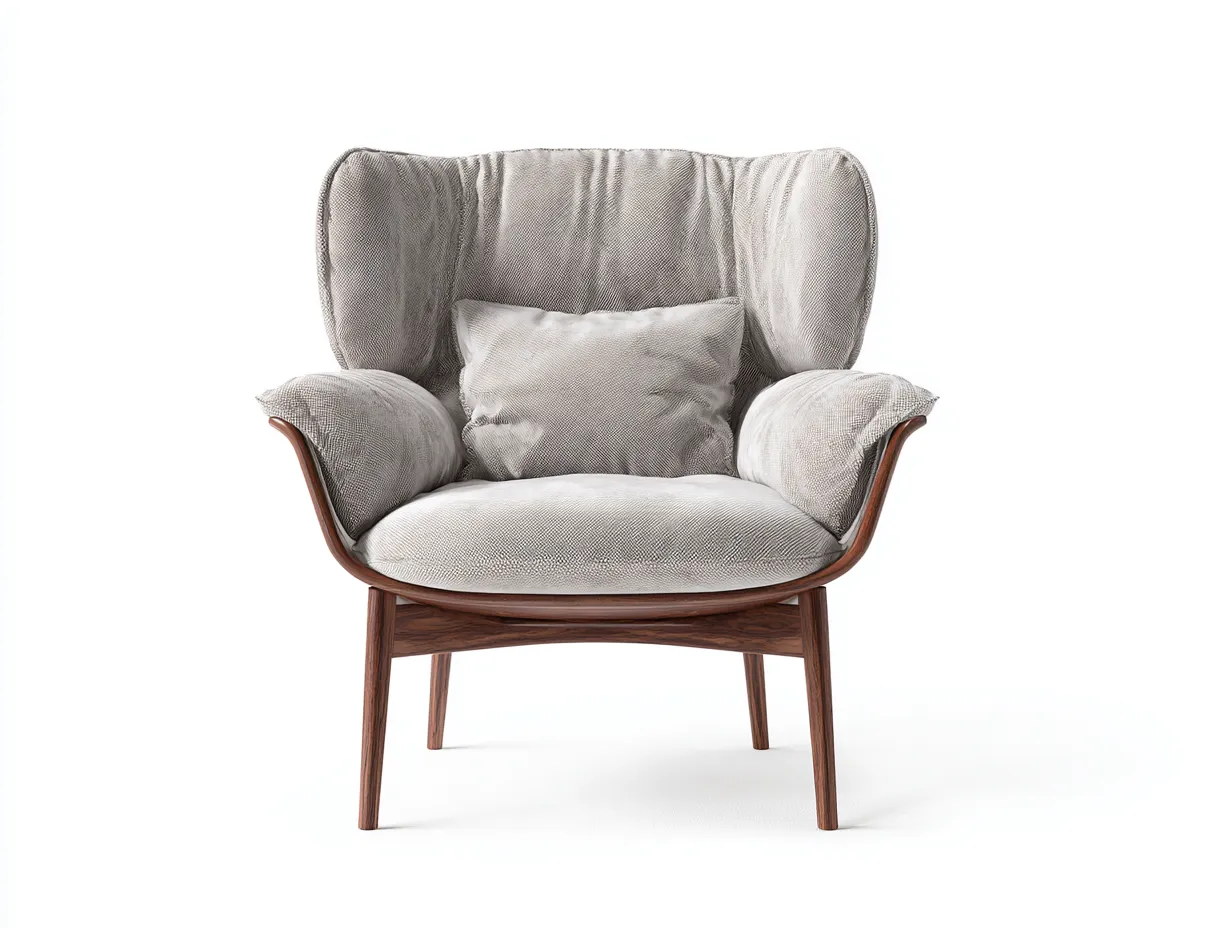 Poltrona avvolgente in tessuto beige chiaro e legno 92×88×96 cm - stile naturale per soggiorno-Kalenvahouse