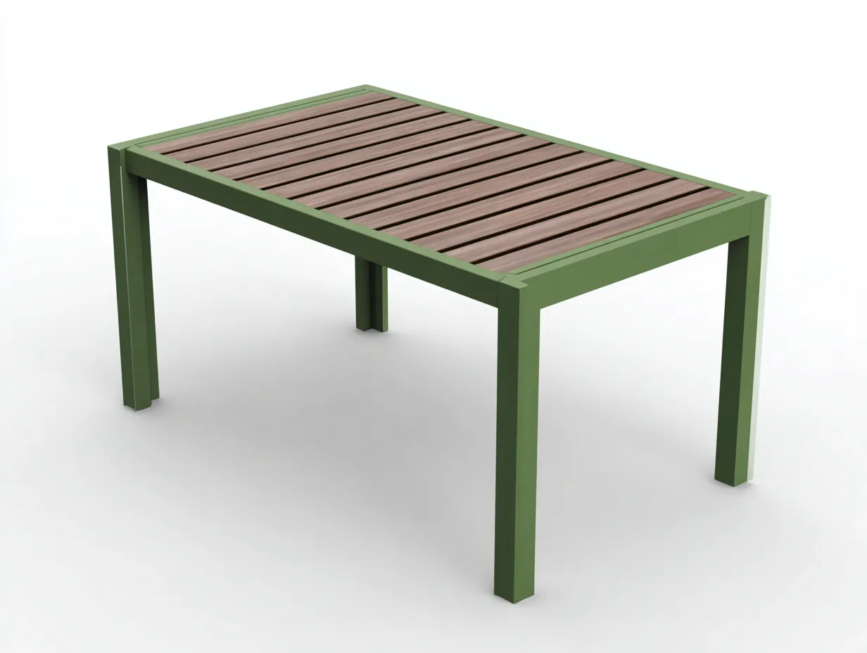 Tavolo Da Pranzo in metallo e legno 160×90×75 cm - verde/marrone - piano a doghe per esterni-Kalenvahouse