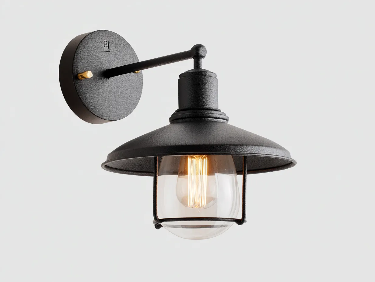 Lampada da parete per esterni in metallo 26×32×35 cm - nero - paralume curvo stile industriale-Kalenvahouse