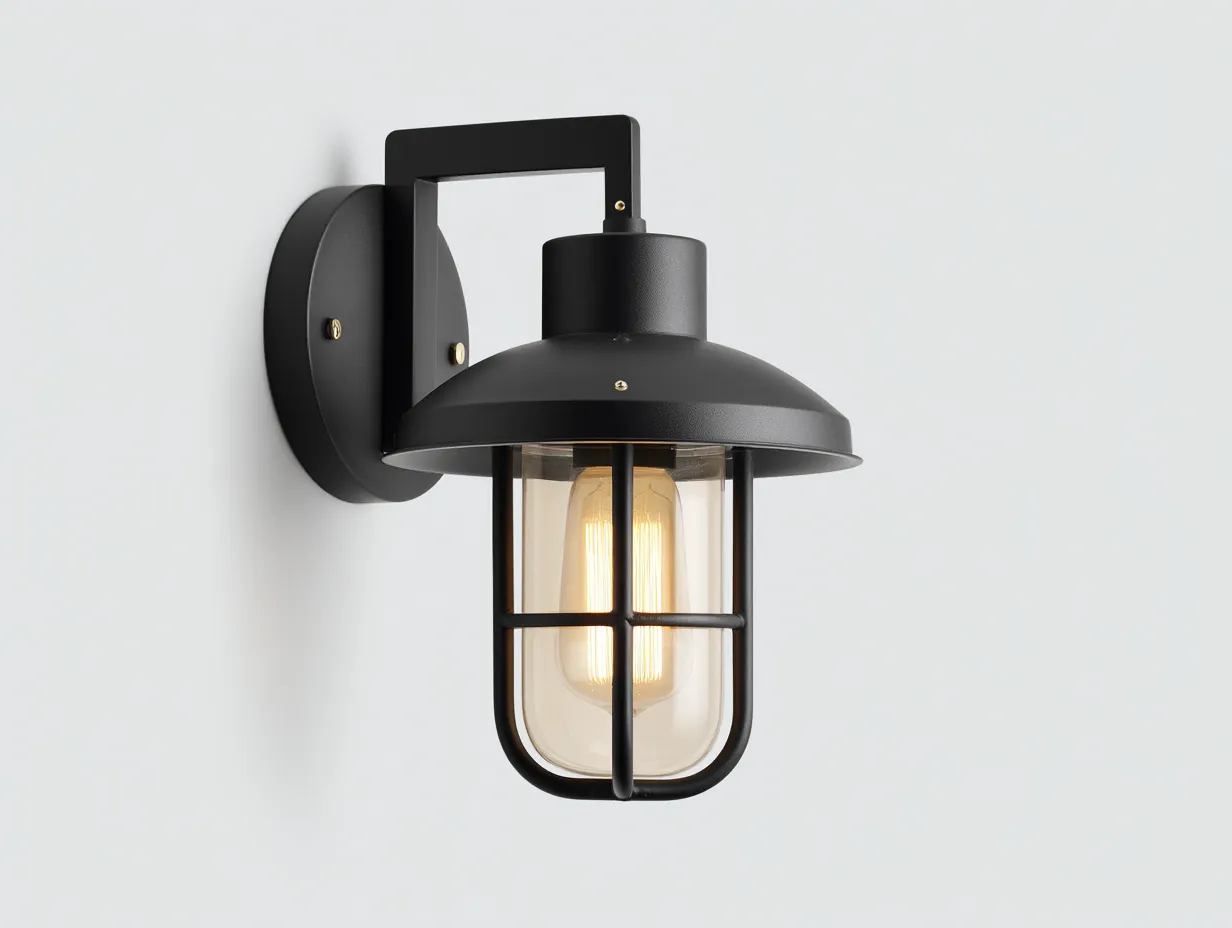 Lampada da parete per esterni 28×32×38 cm - nero - stile industriale con diffusore trasparente-Kalenvahouse