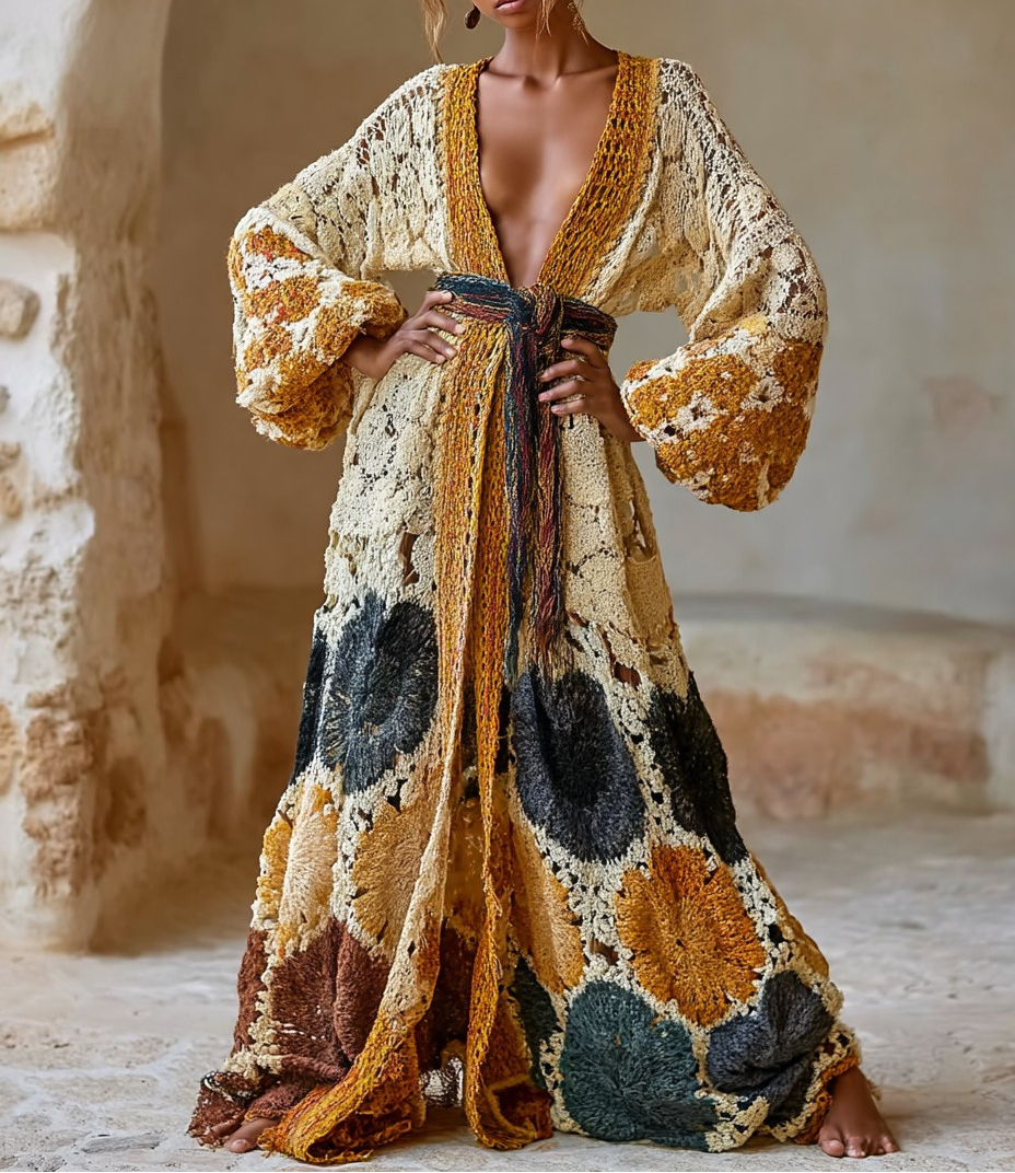Elegant Vintage Printed Robe