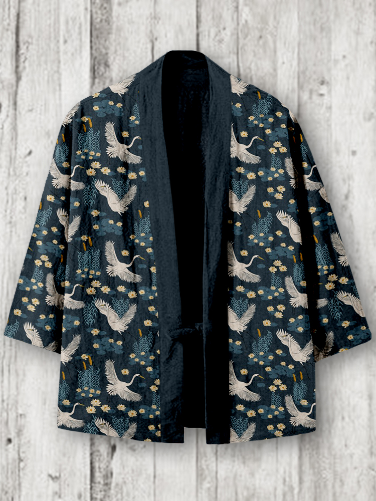 White Herons in the Lagoon Linen Blend Kimono Cardigan