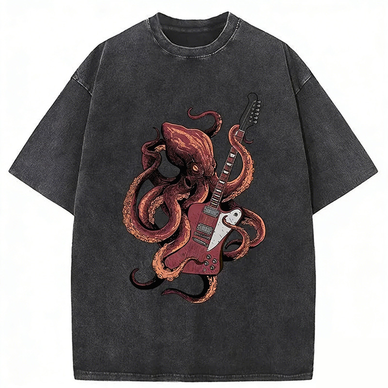 Octopus Playing Guitar Washed T-shirt
