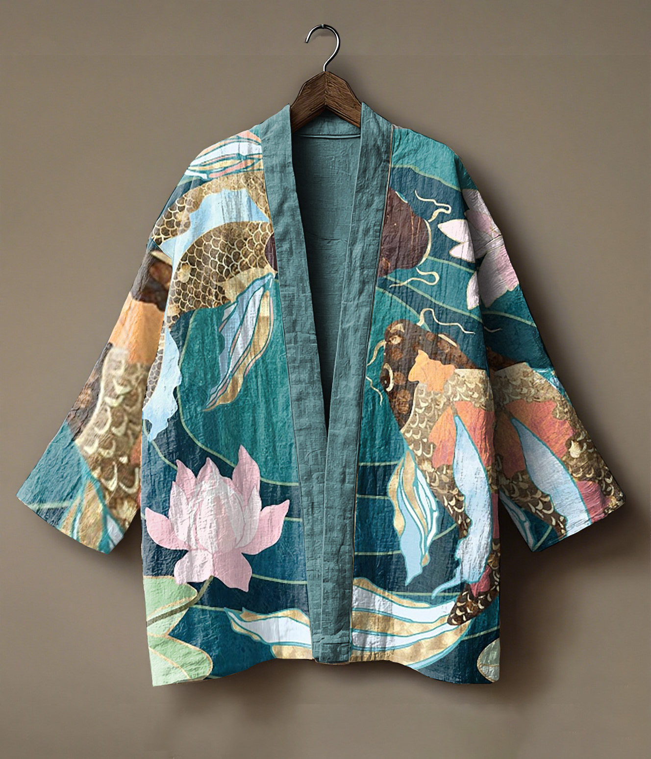 Hibiscus and Fish Theme Printed Linen and Blouse Jacket
