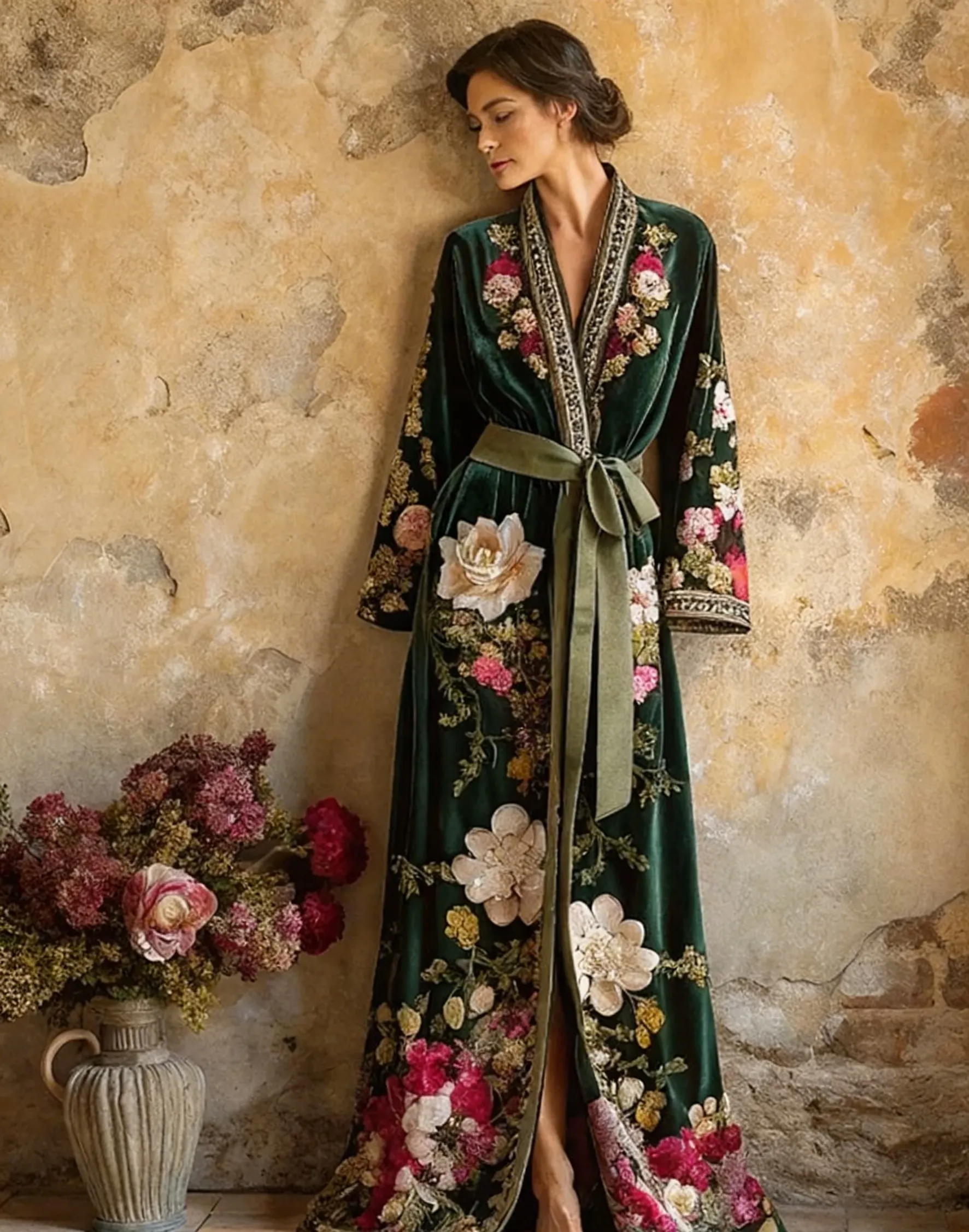 Autumn and winter elegant velvet robe (with belt)
