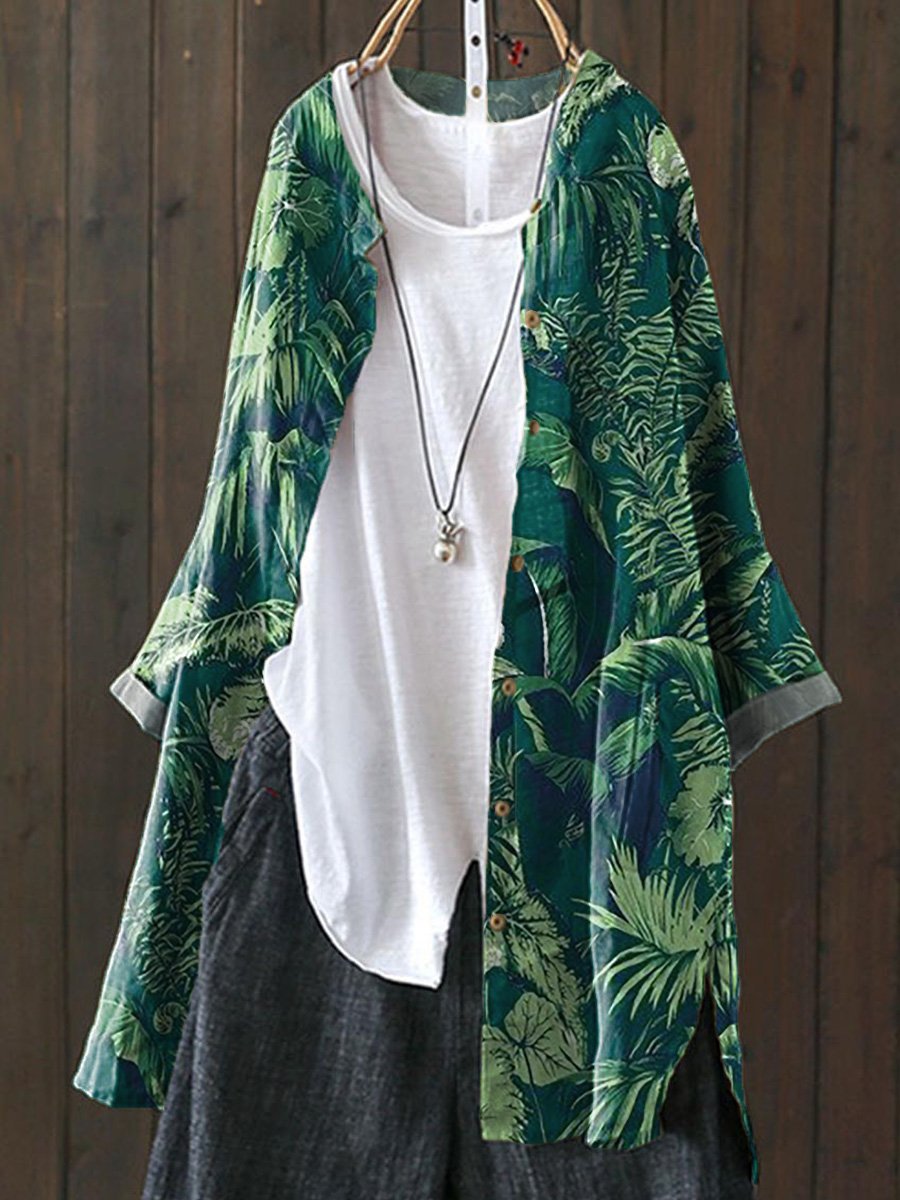 Summer Tropical Jungle Pattern Printed Women's Loose Casual Top Jacket