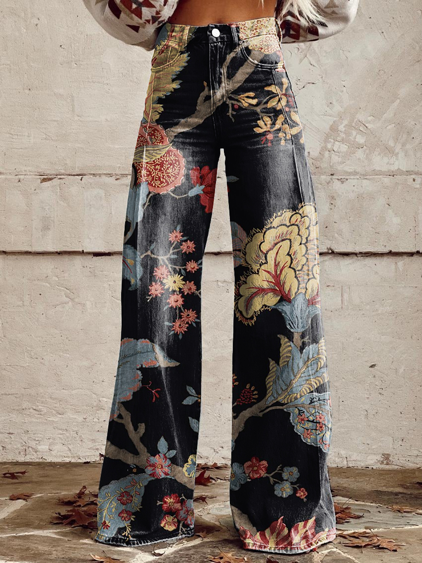 Floral Print Casual Wide-Leg Pants