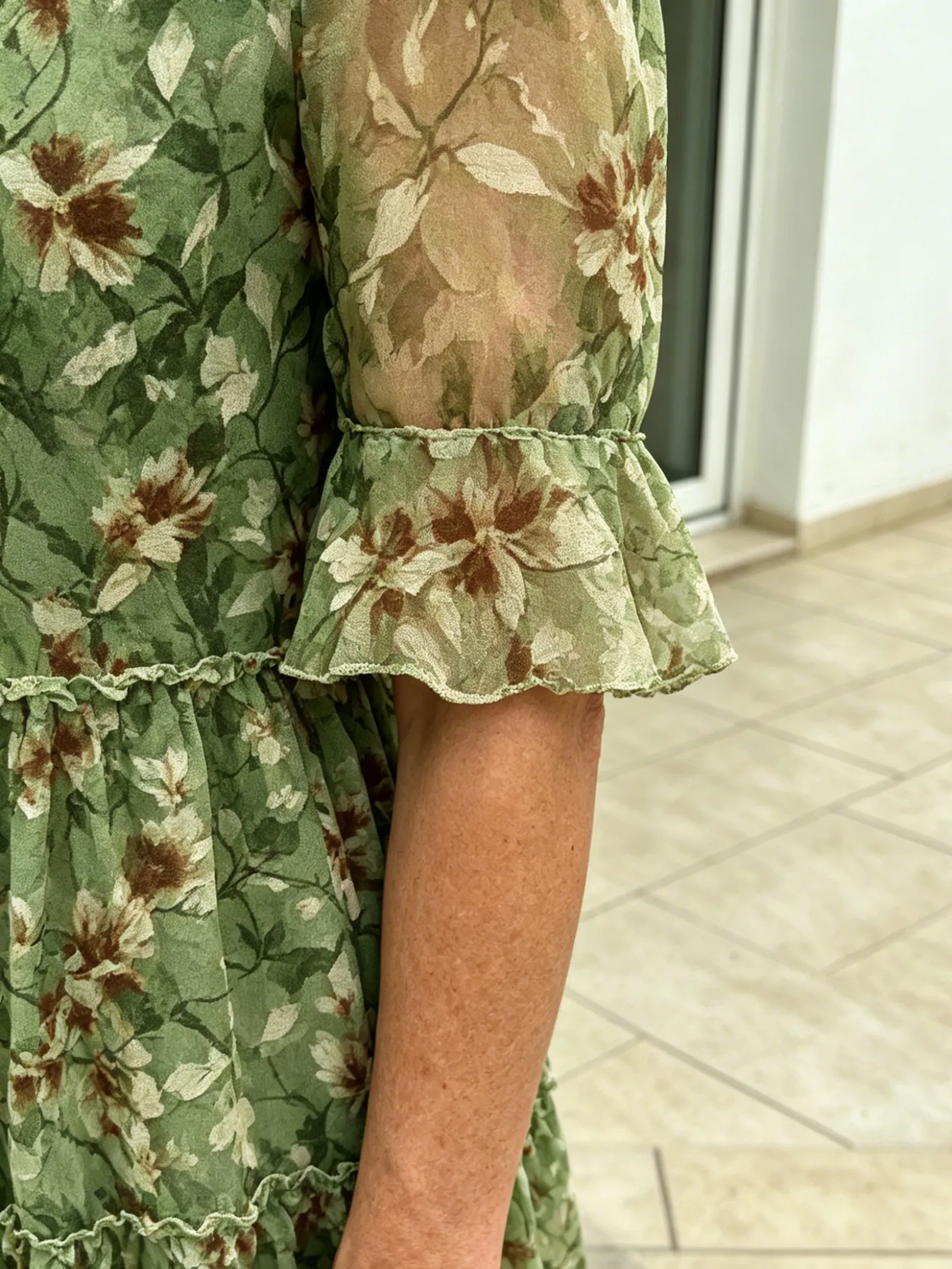 Green Floral Ruffle Midi Dress