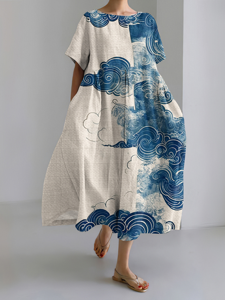 Japanese Art Gradient Print Midi Dress
