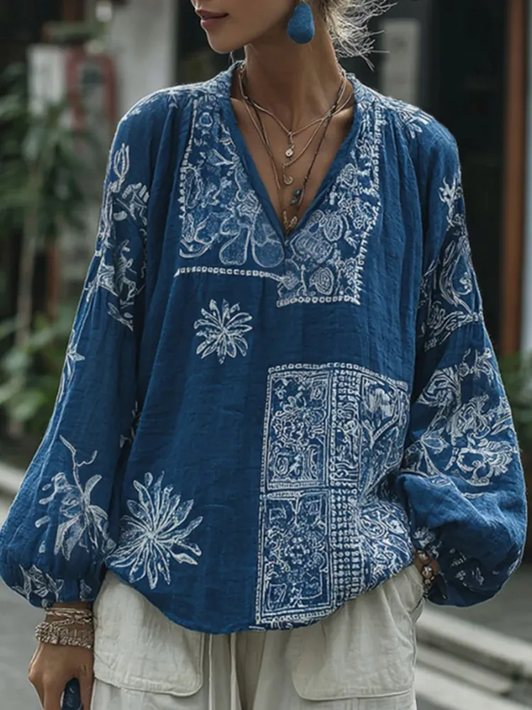Japanese-style Floral Pattern Comfortable Top
