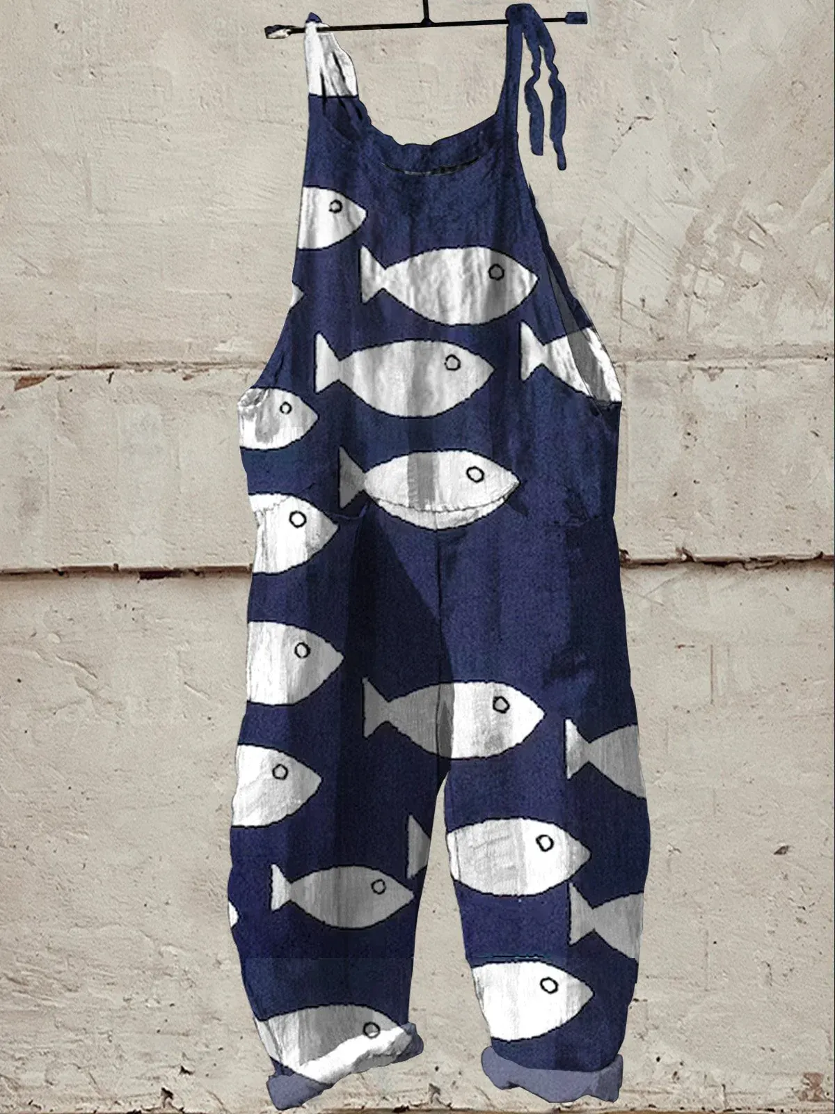 Sea Fish Pattern Printed Women's Casual Wide-Leg Jumpsuit