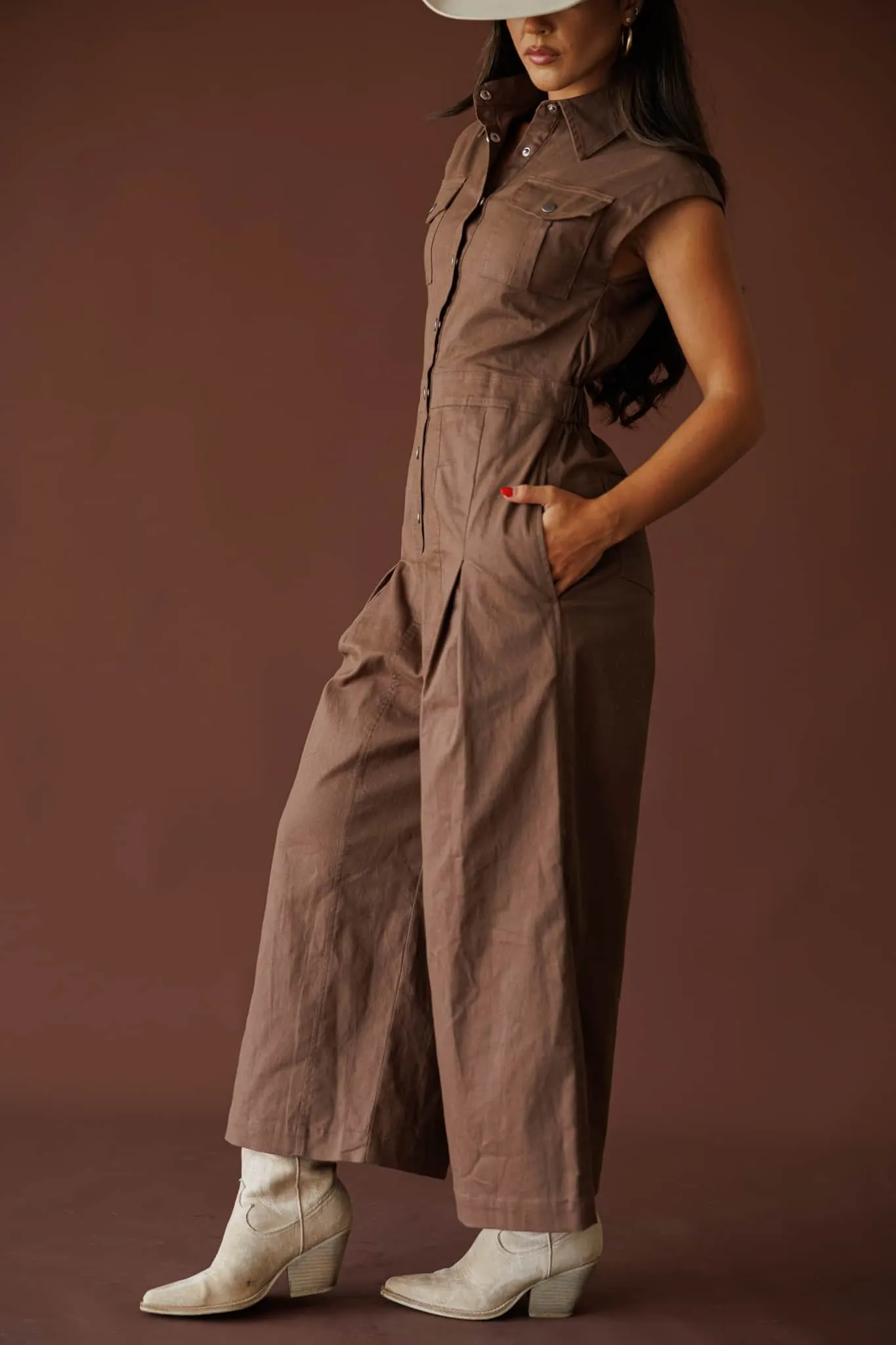 Twill Wide-Leg Jumpsuit