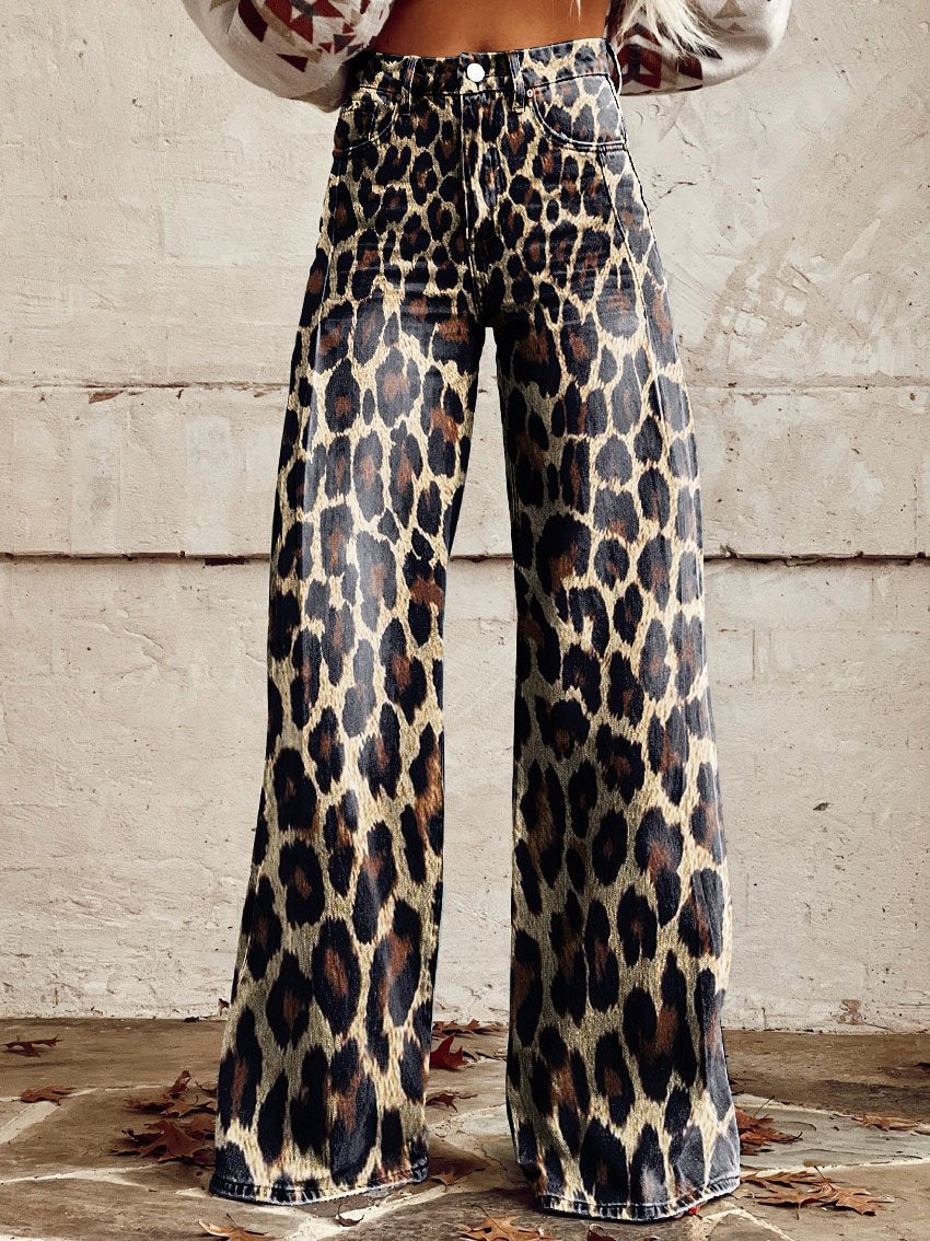 Vintage Western Cowboy Wild Print Casual Wide-Leg Pants