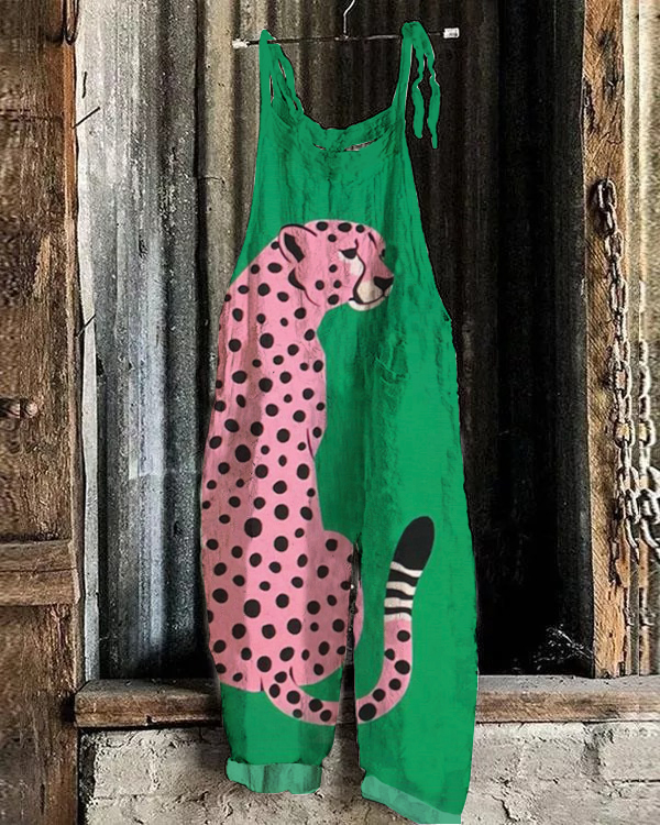 Pink Leopard Art Casual Loose Jumpsuit
