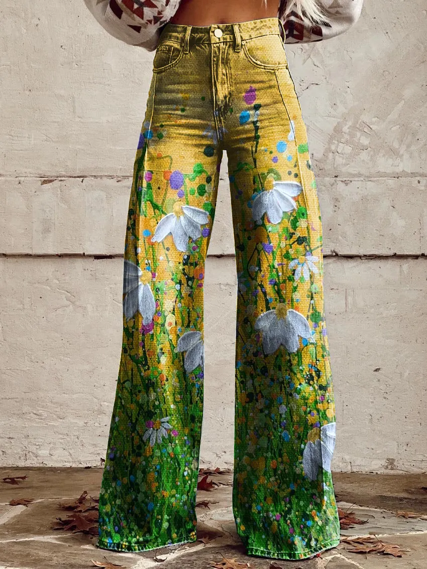 Floral Print Casual Wide-Leg Pants