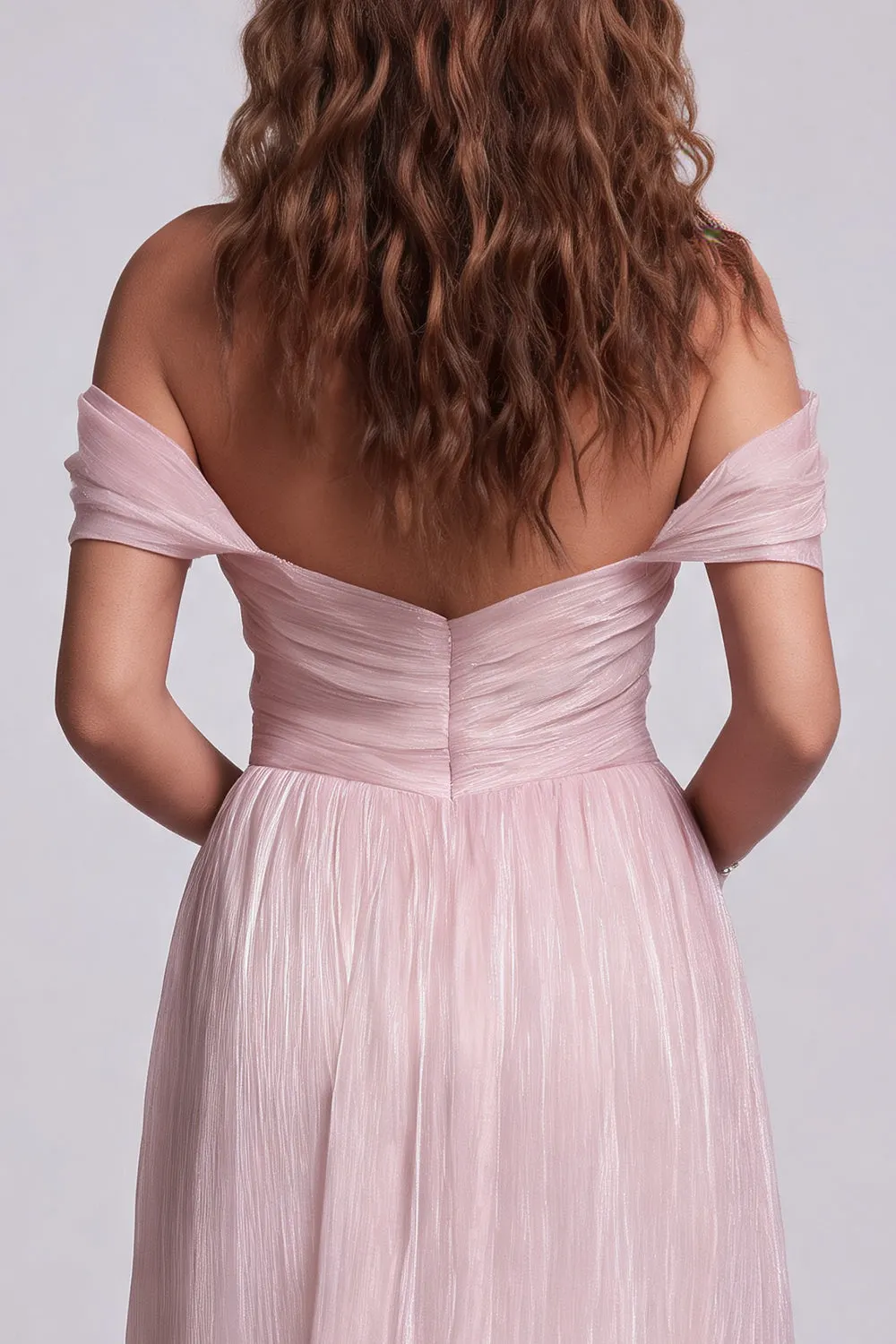 Dusty Pink Off-Shoulder Ruched Floor Gown