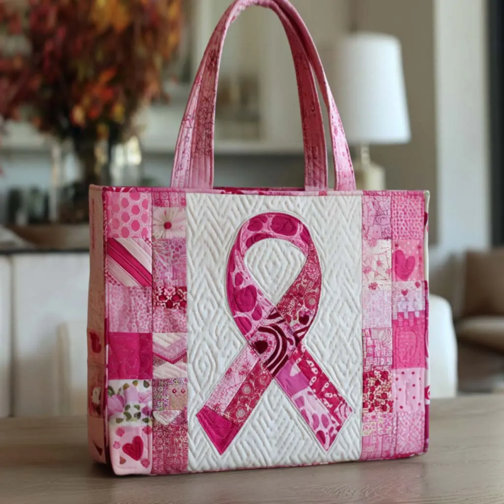 Pink Ribbon Quilted Tote Bag