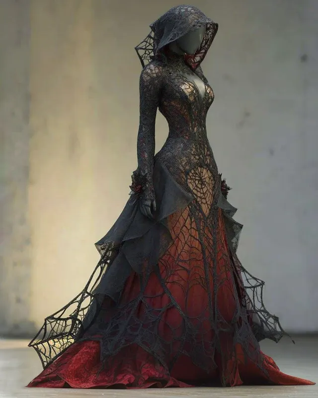 Bohemian style Contrasting Lace Spiderweb Embroidered Evening Dress 4252