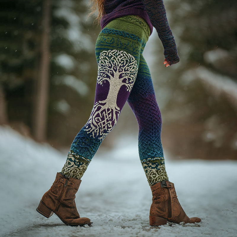 Women's Viking Celtic Knot Tree Of Life Art Knit Leggings