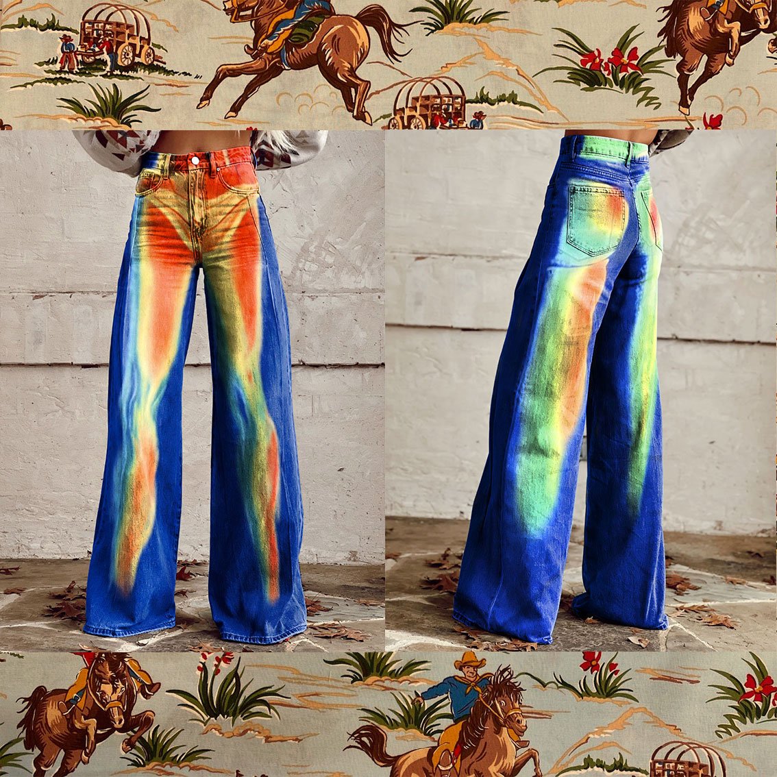 Vintage Heatmap Print Casual Wide-Leg Pants