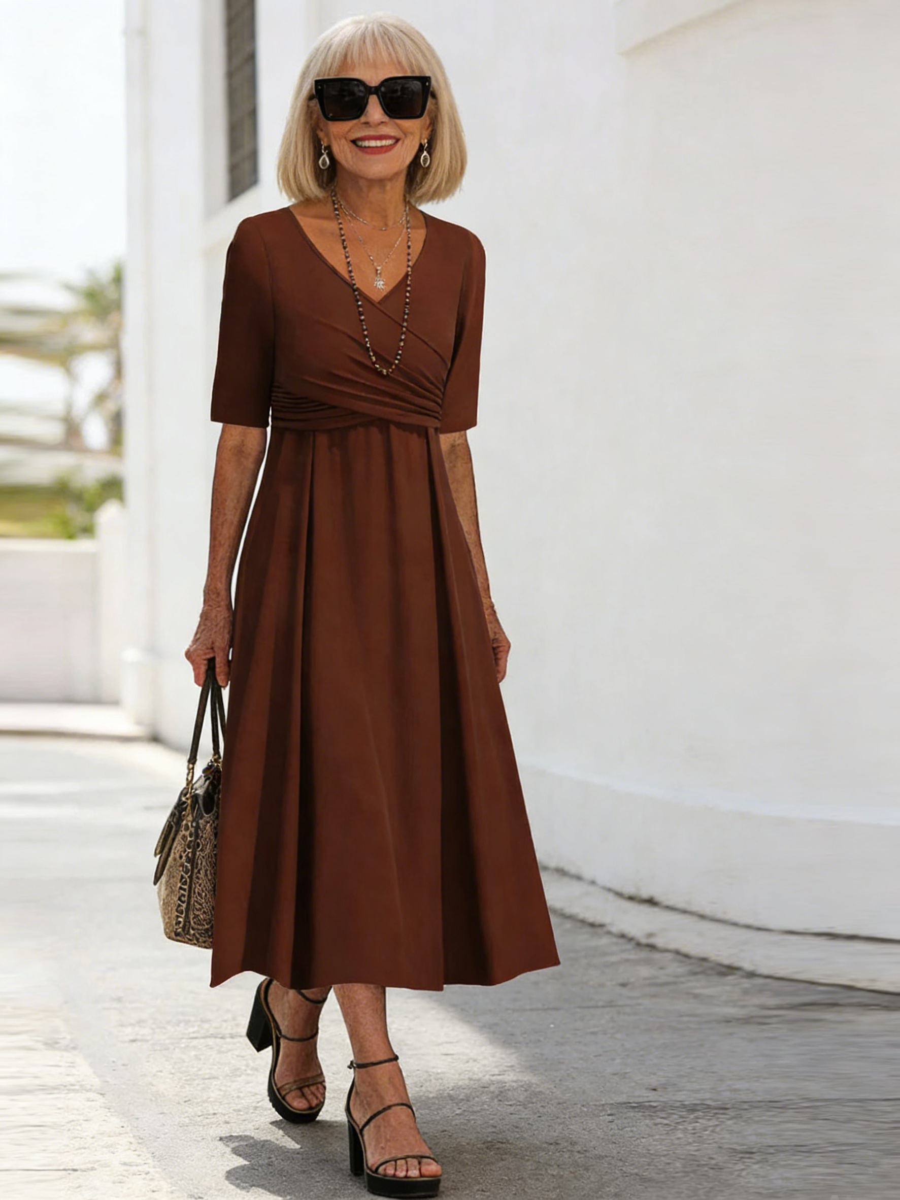 V-Neck Relaxed Midi Dress