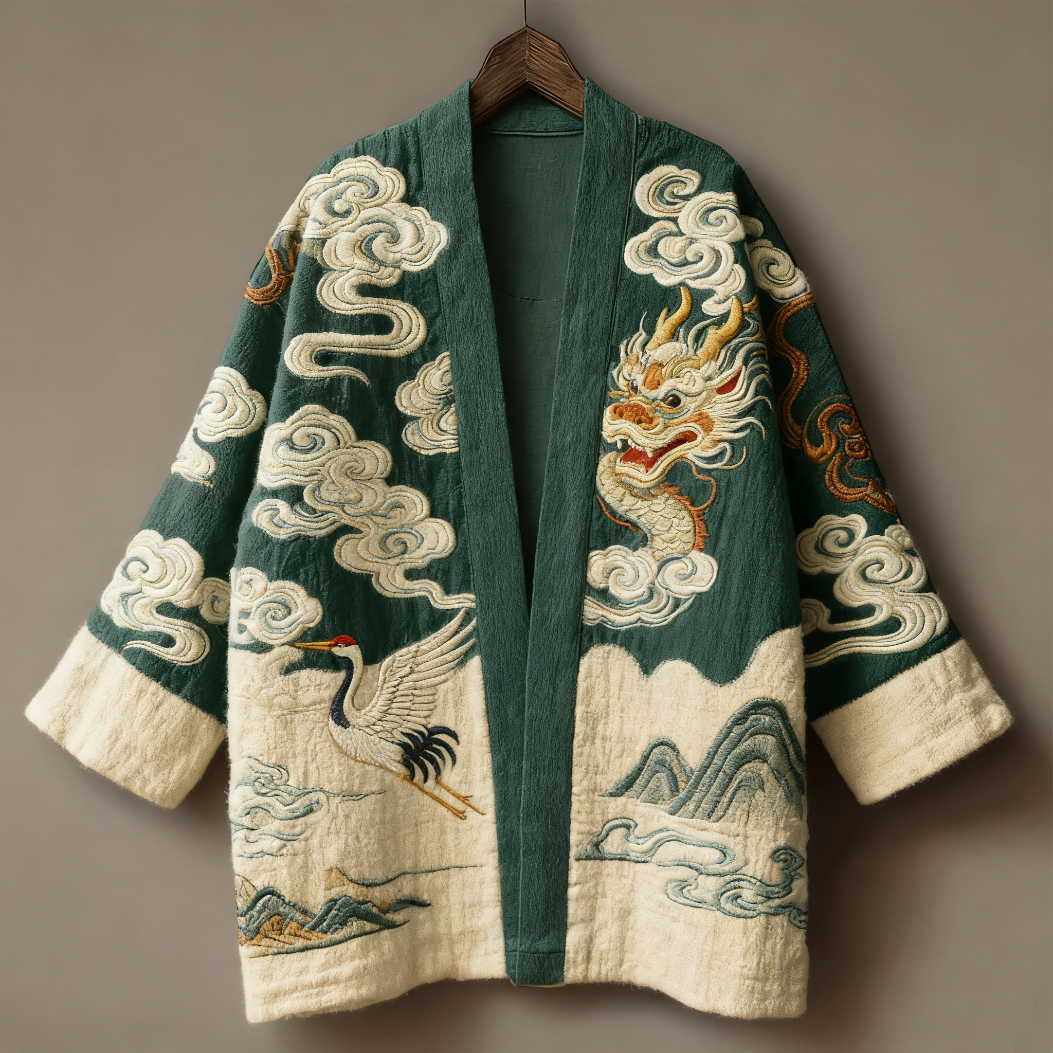 Oriental art landscape painting three-dimensional embroidery linen kimono cardigan
