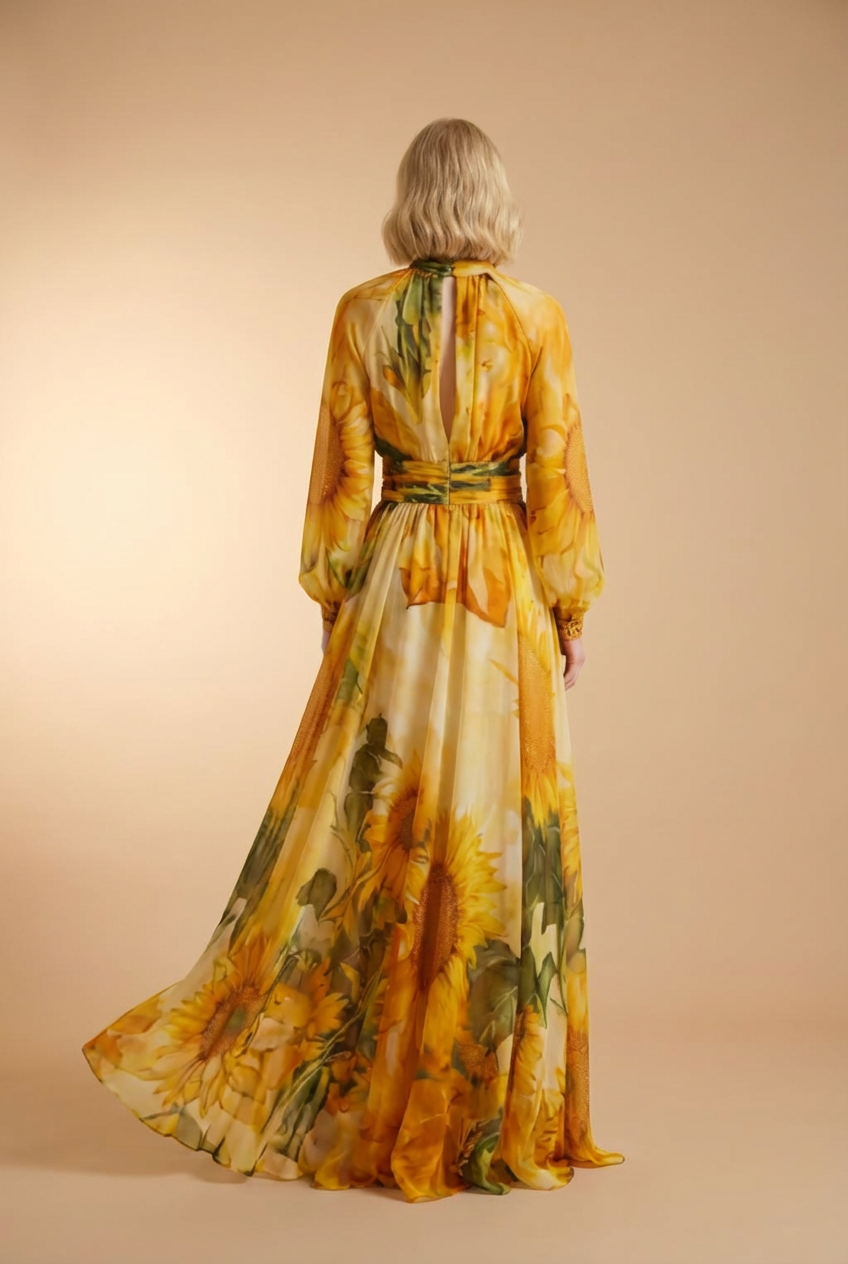 The Sun-Printed Chiffon Maxi Dress