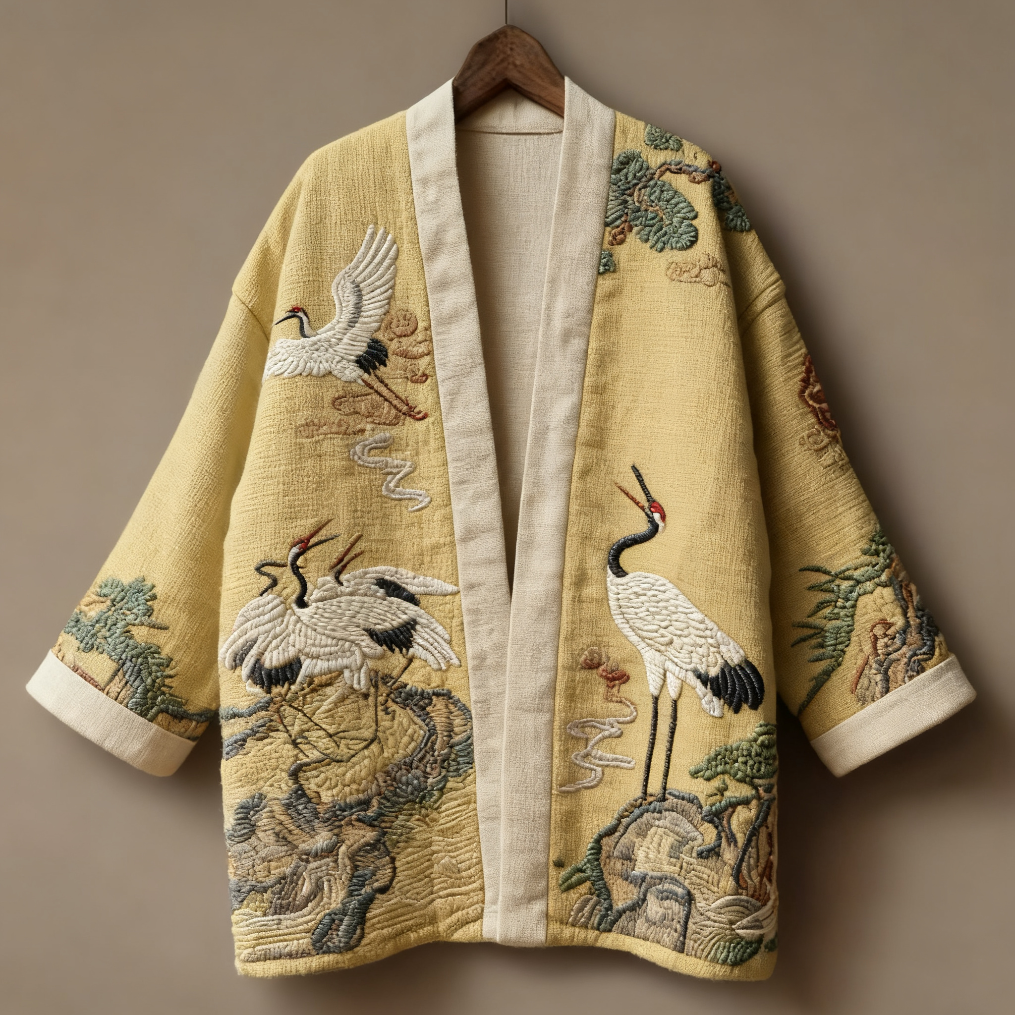 Oriental art landscape painting three-dimensional embroidery linen kimono cardigan