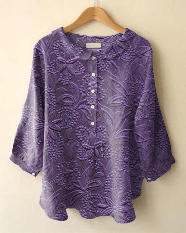 Vintage Floral Print Long Sleeve Peter Pan Collar Shirt