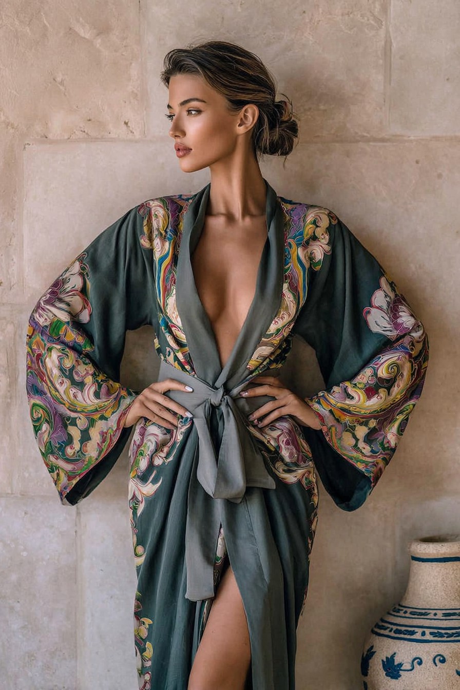Elegant Vintage Printed Robe