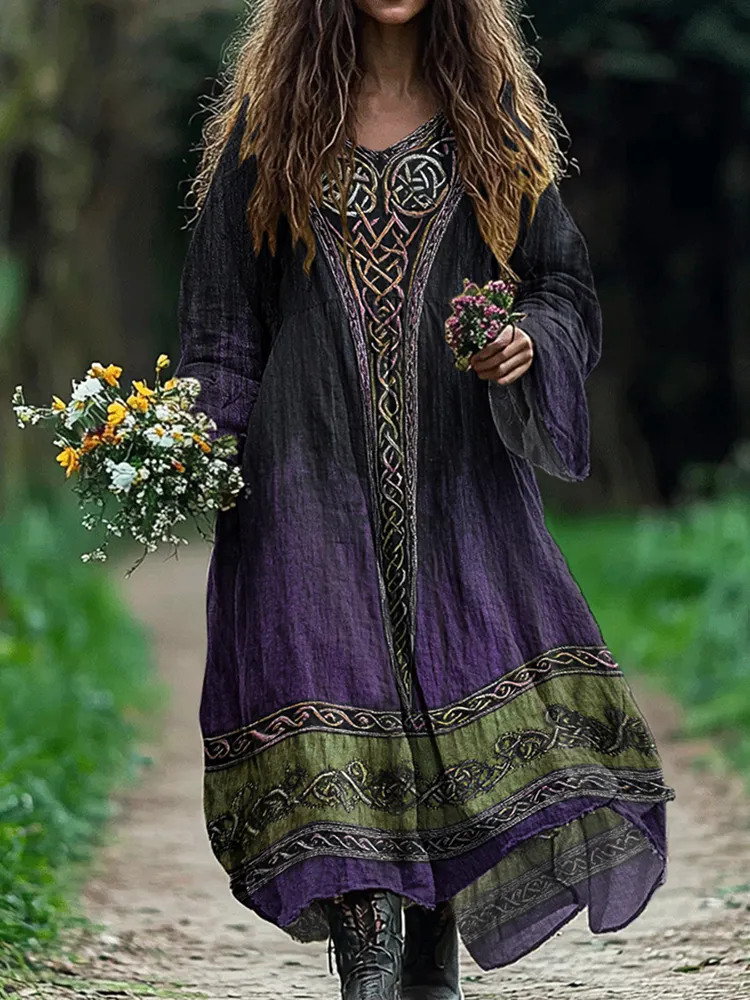 Women's Vintage Tree Of Life Gradient Art Dress
