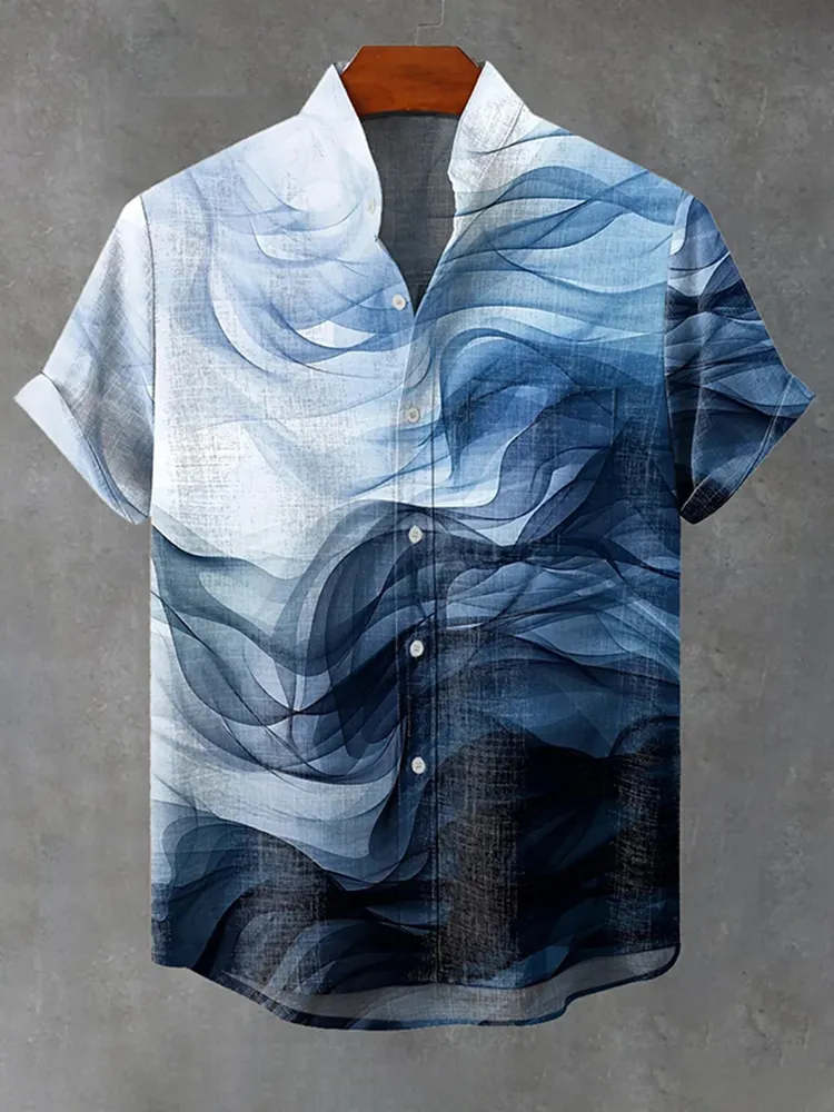 Retro Ink Painting Style Japanese Retro Linen Art Short-sleeved Shirt