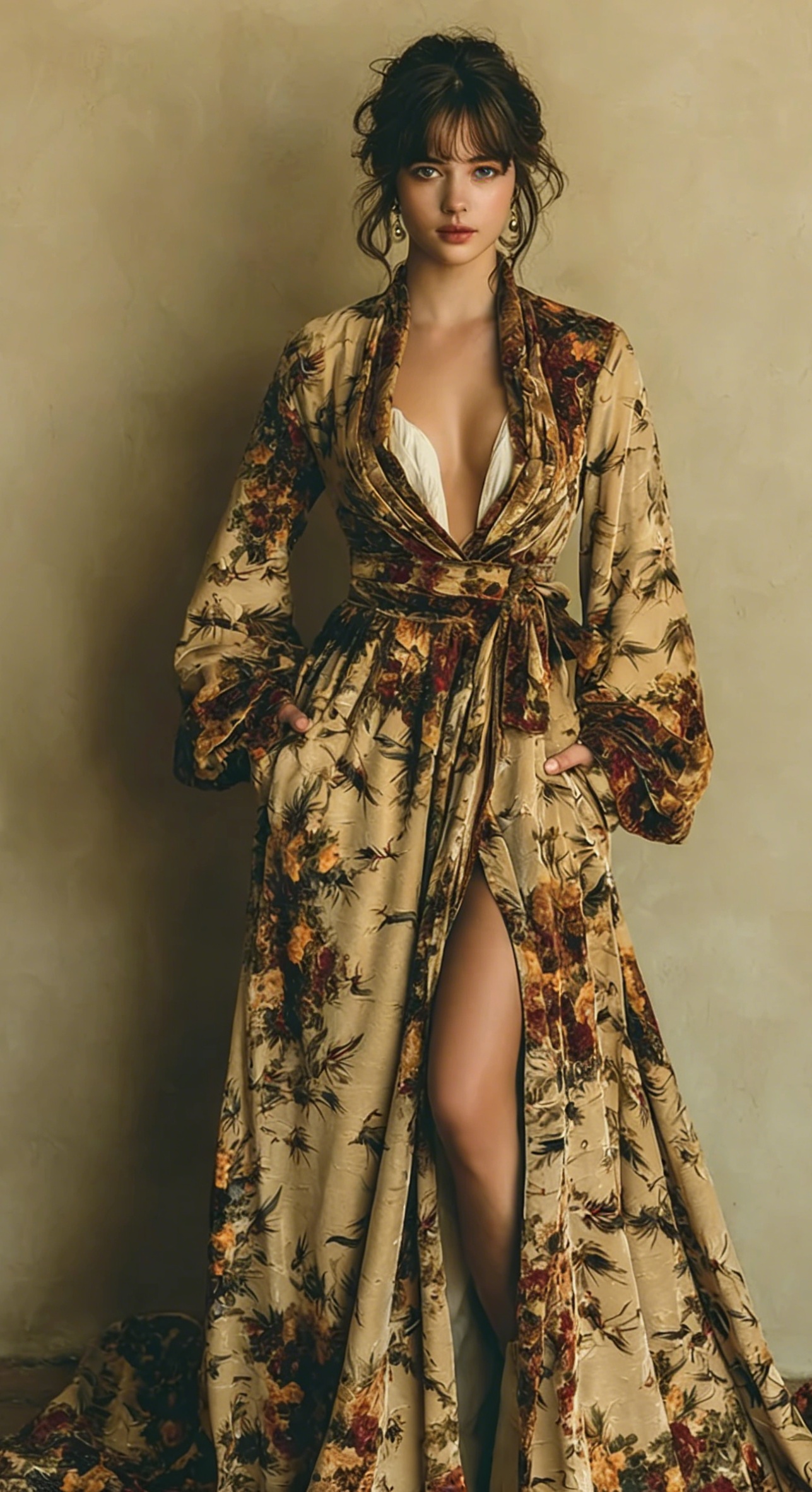 Women's Elegant Vintage Floral Art Print Robe
