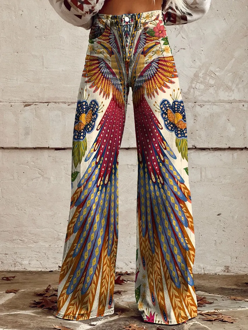 Vintage Tucano Farm Print Casual Wide-Leg Pants
