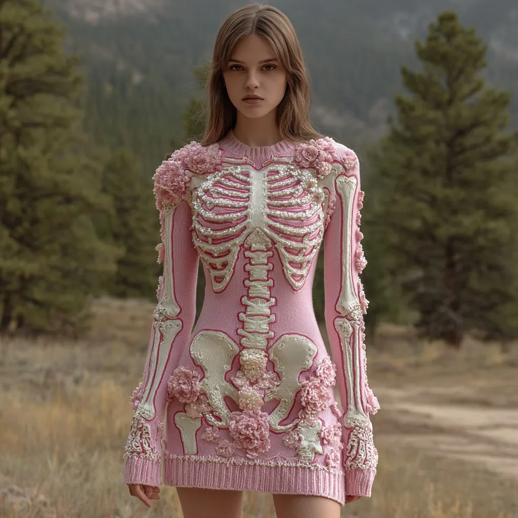 Women's Vintage Anatomy And Rose Art Knit Dress