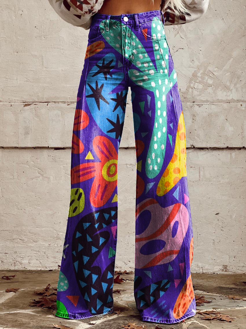 Retro Color Art Casual Wide-Leg Pants