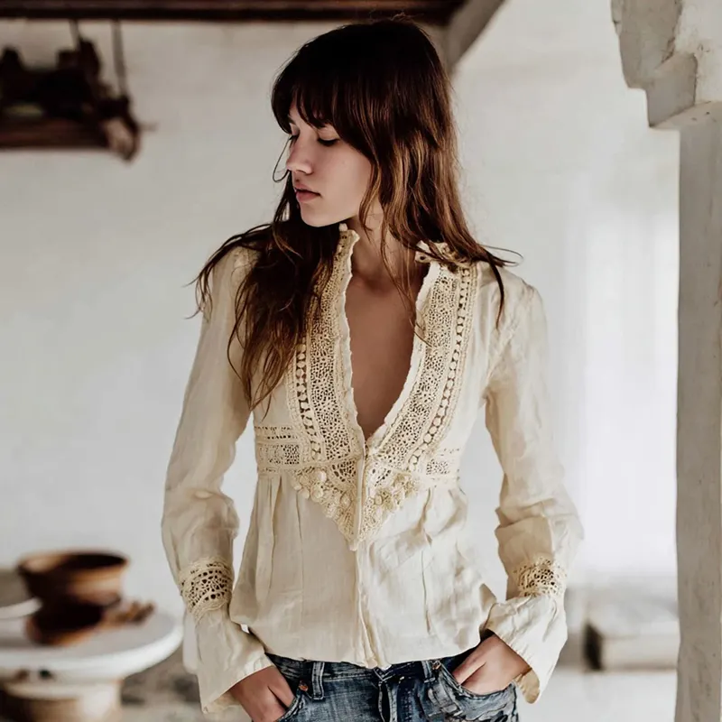 Women's Vintage Lace Patchwork Design Shirt