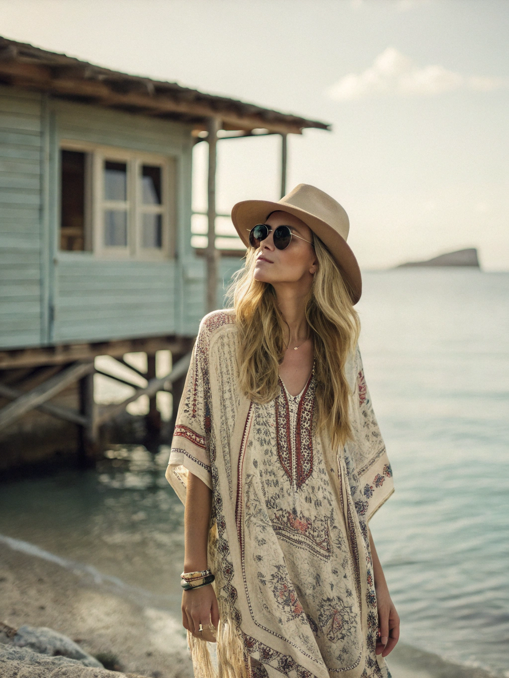 Contton & Linen Long-Sleeve Kaftan Maxi Dress