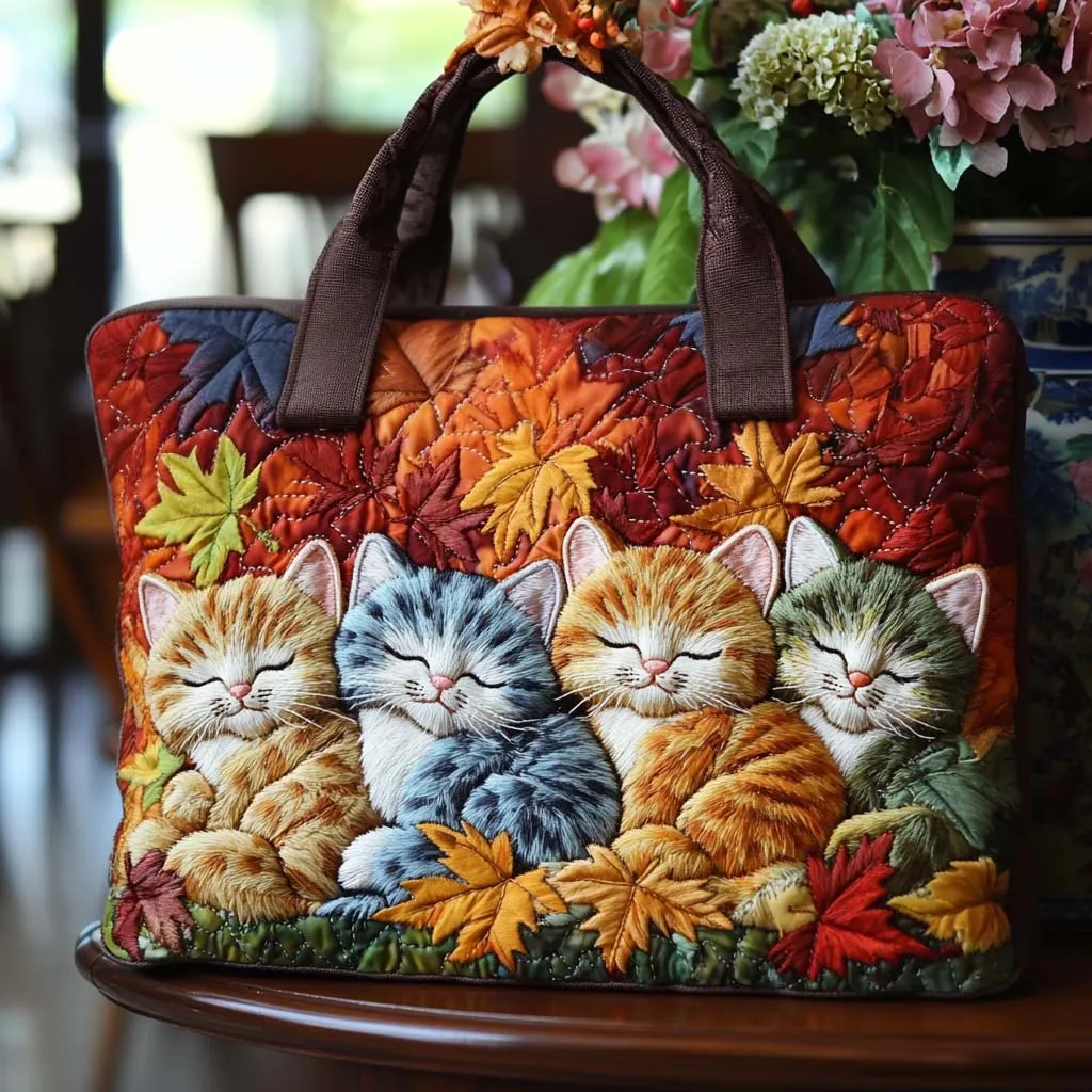 Autumn Cat Quilted Tote Bag
