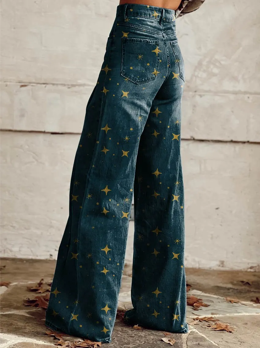 Star Print Casual Wide-Leg Pants