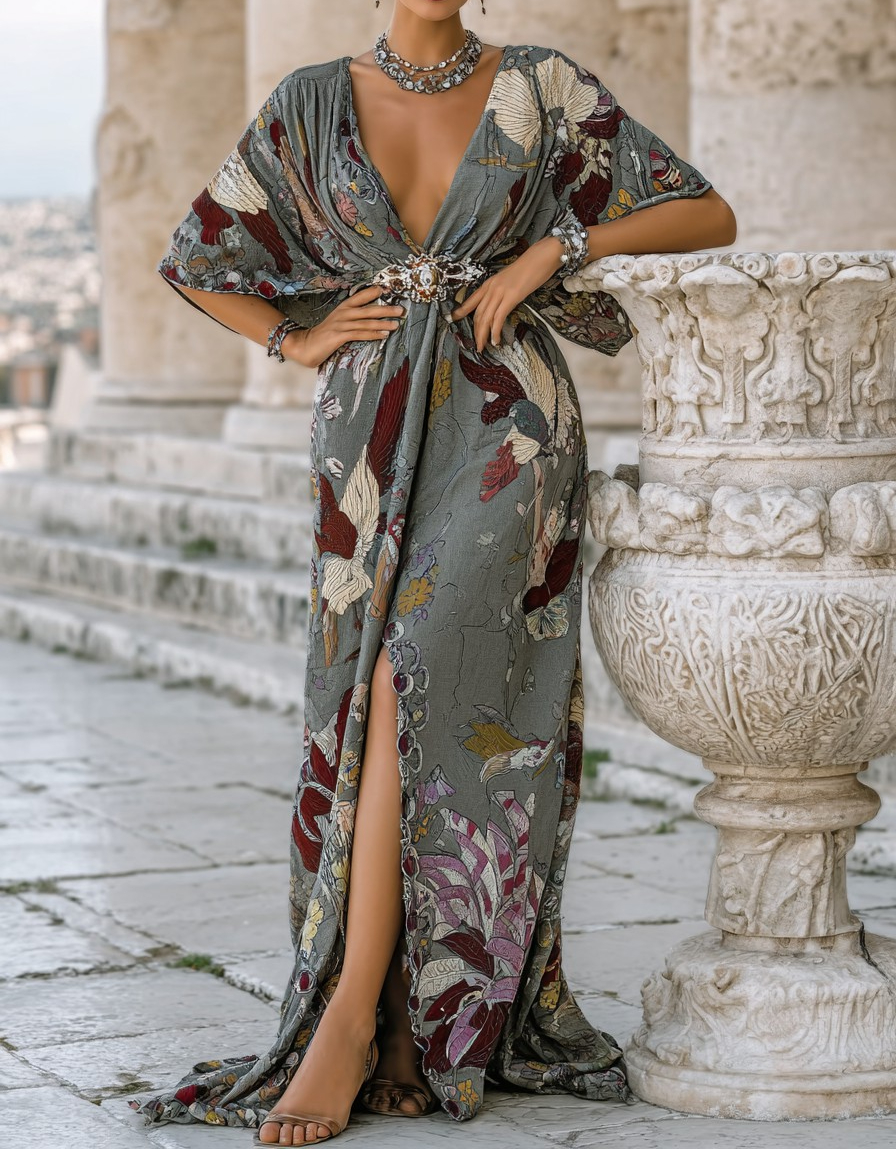 Elegant Vintage Printed Robe
