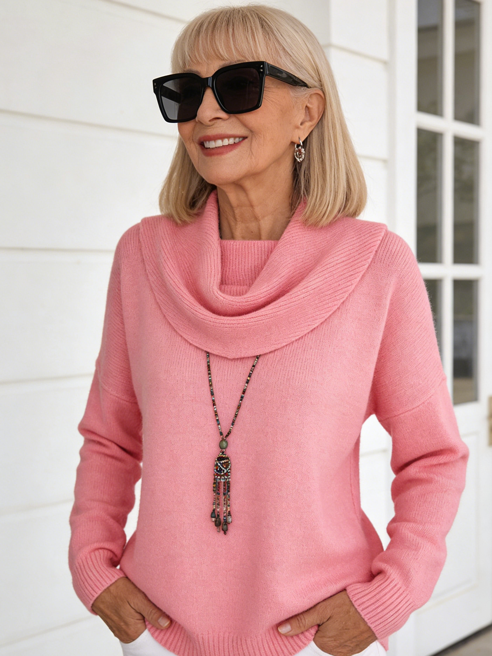 Ivory Cowl-Neck Knit Sweater