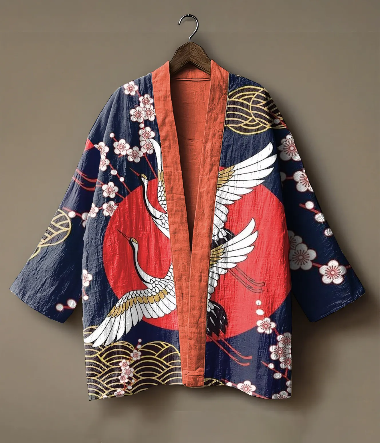 Abstract print embroidered linen cardigan kimono