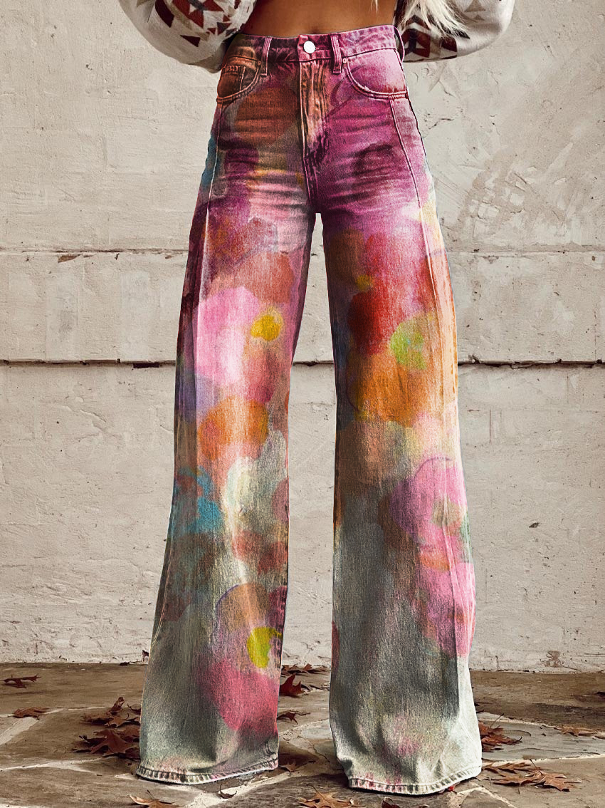 Floral Print Casual Wide-Leg Pants