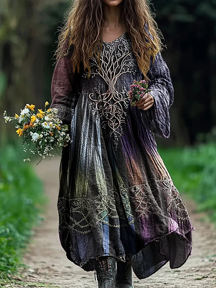 Women's Vintage Tree Of Life Gradient Art Dress