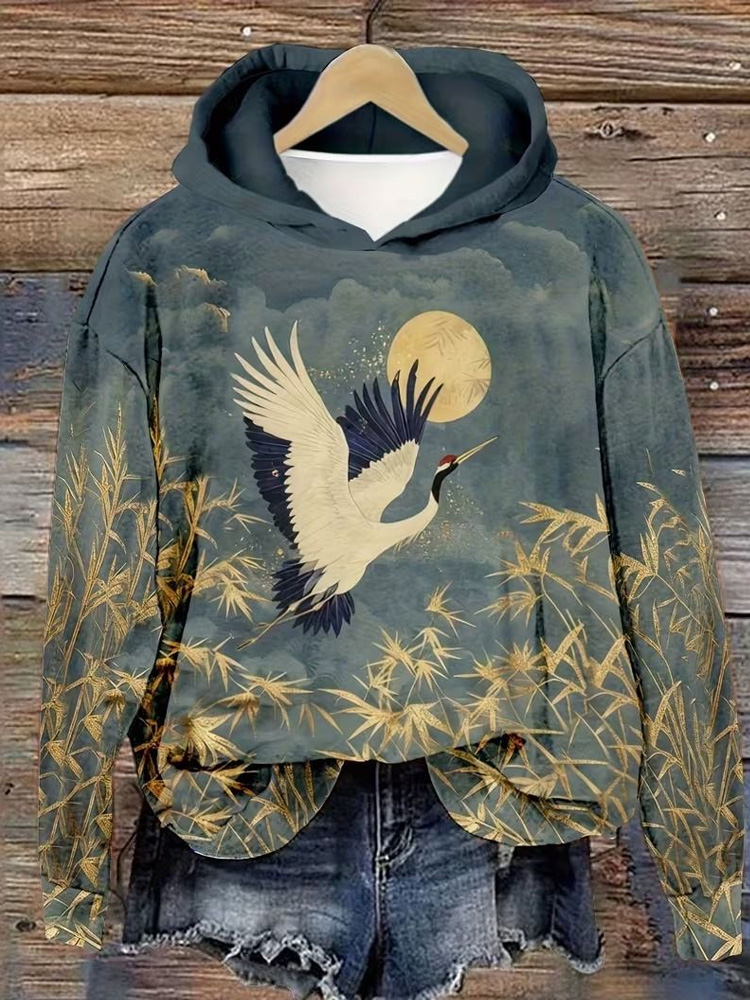 Japanese Art Crane Print Hoodie