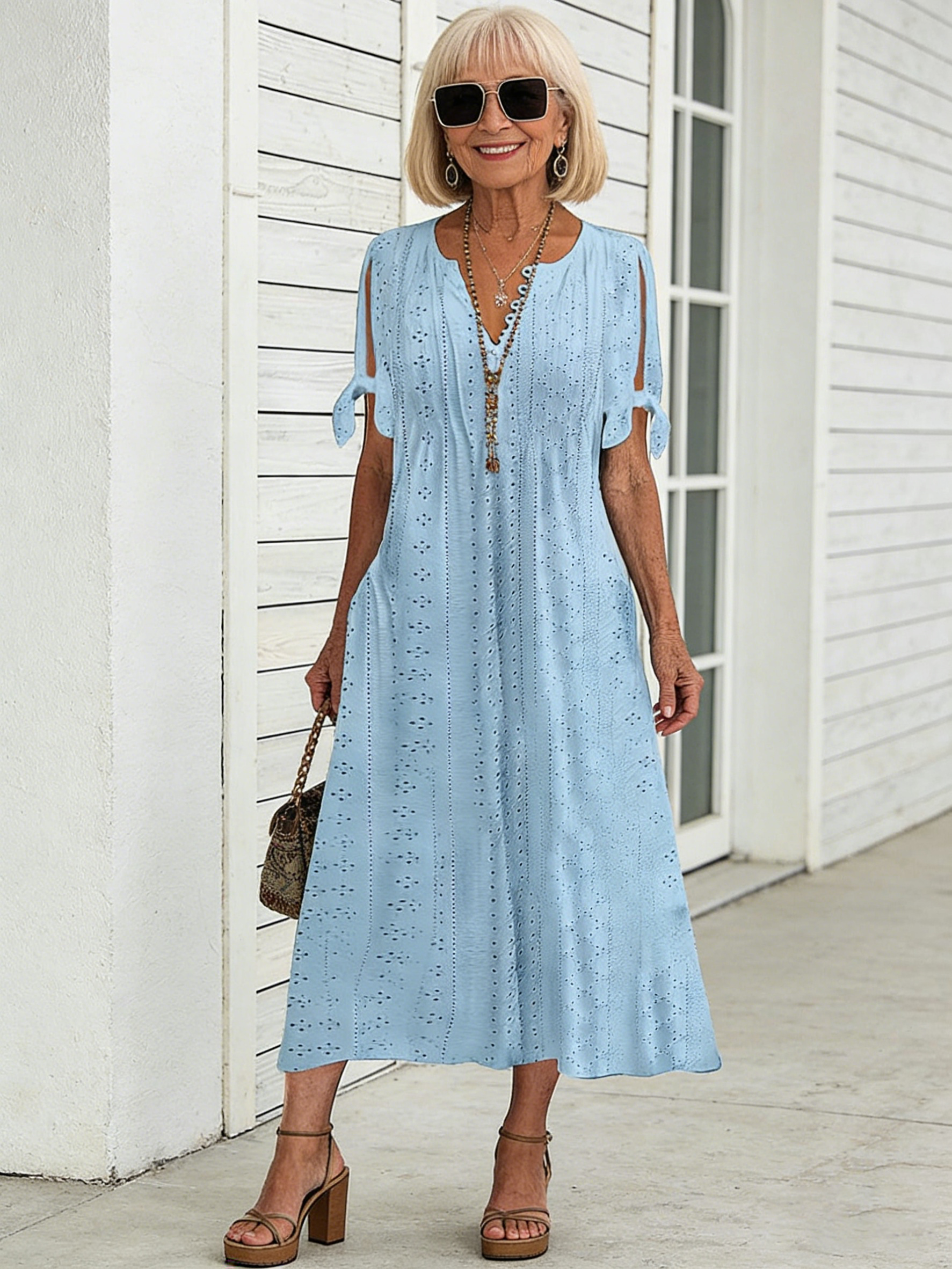 V-Neck Relaxed Midi Dress