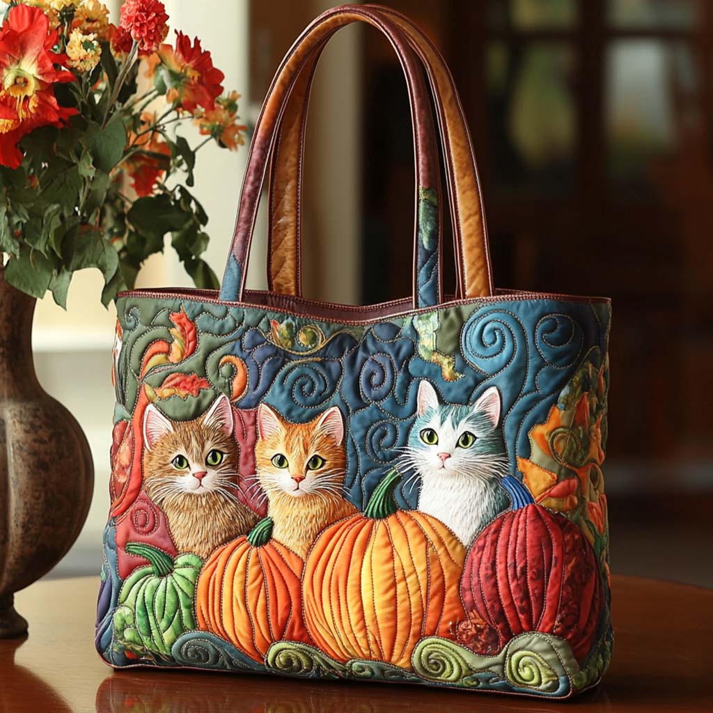 Autumn Cat Quilted Tote Bag