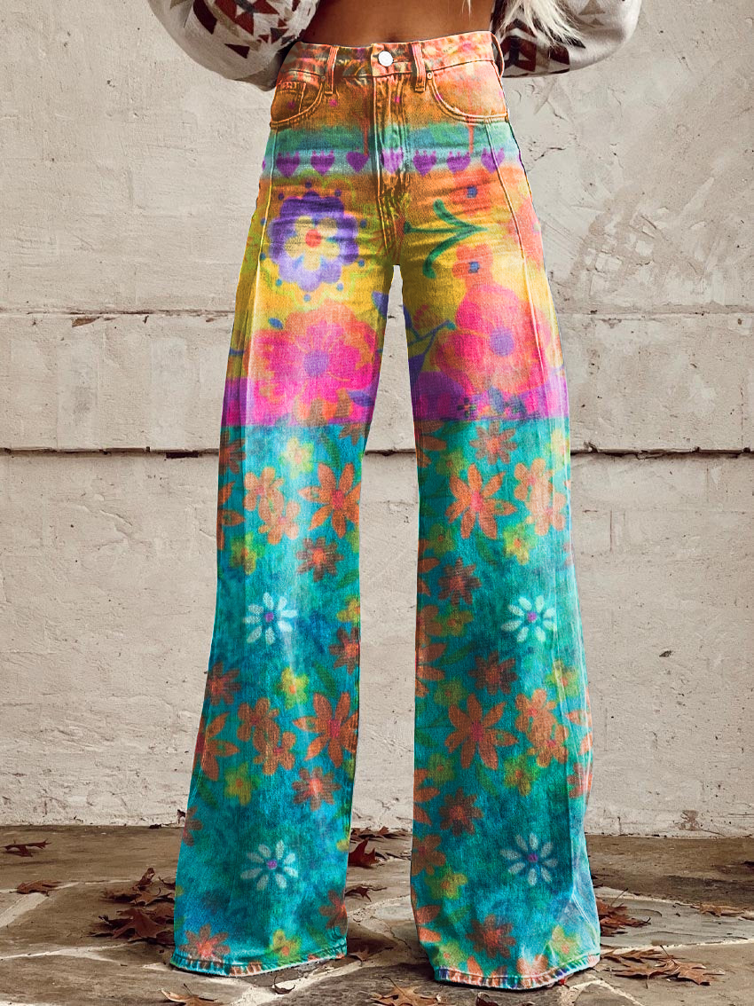 Floral Print Casual Wide-Leg Pants