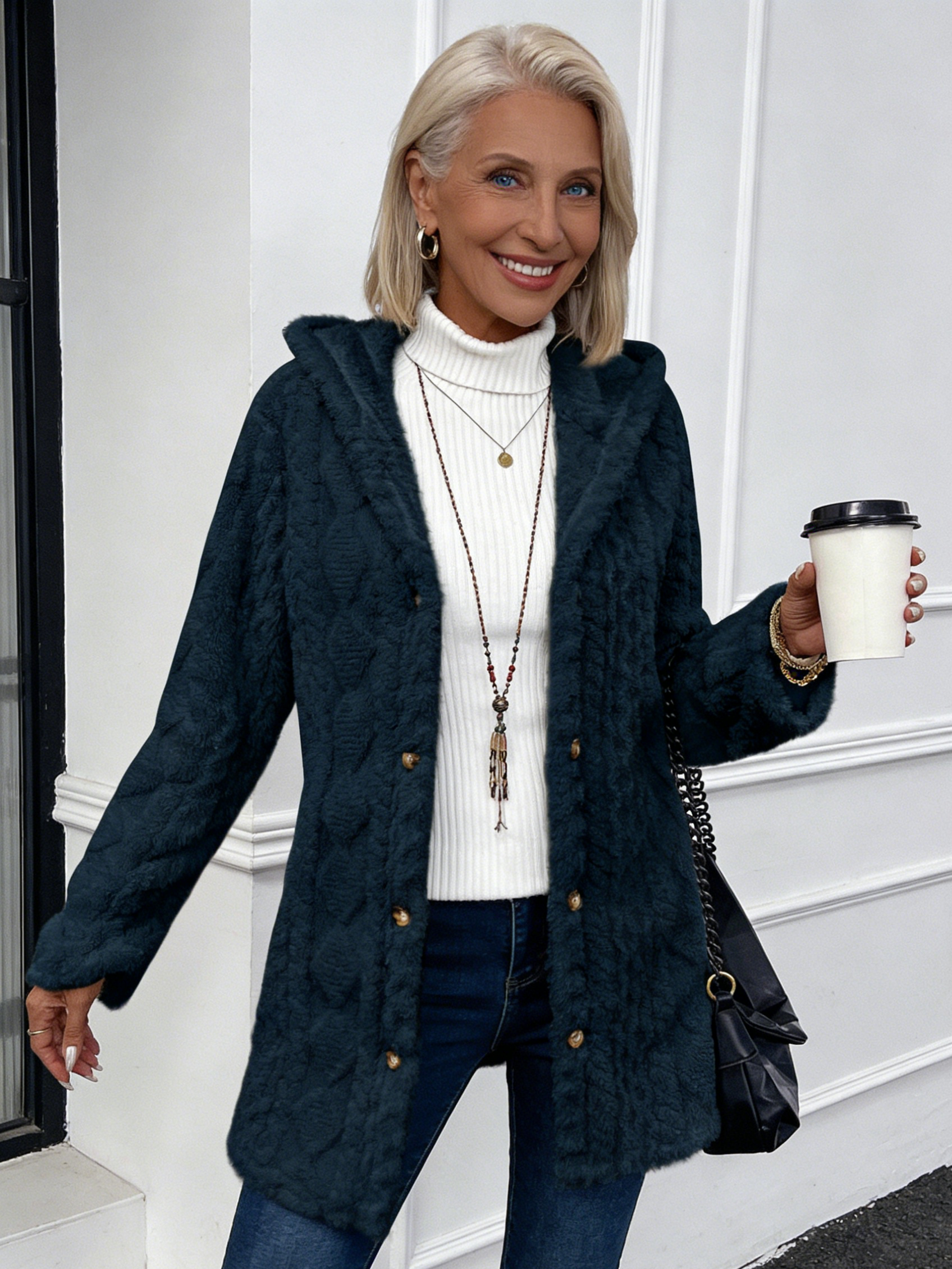 Cream Cable-Knit Hooded Cardigan